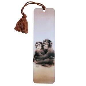 Vintage 80s Baby twin Chimpanzees Bookmark- Lena Liu 1980s Quality Artworks LL42